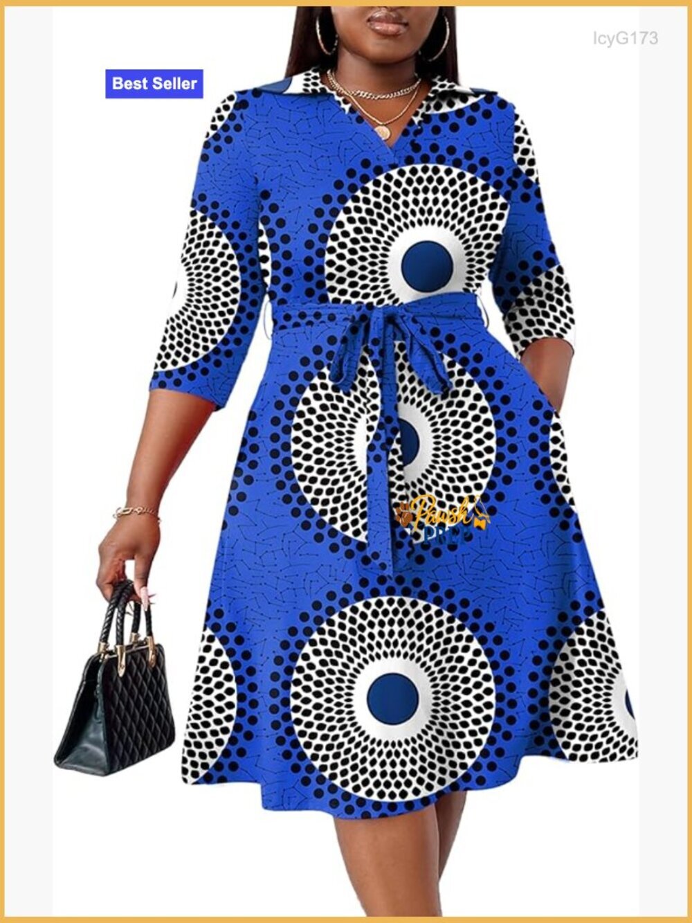 Plus Size Midi Dress with Pockets, 3/4 Sleeves, V-Neck for Wedding Guest